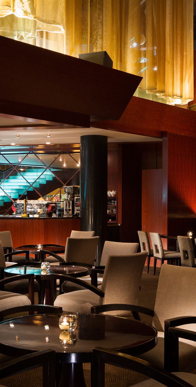 Modern lounge with warm ambient lighting
