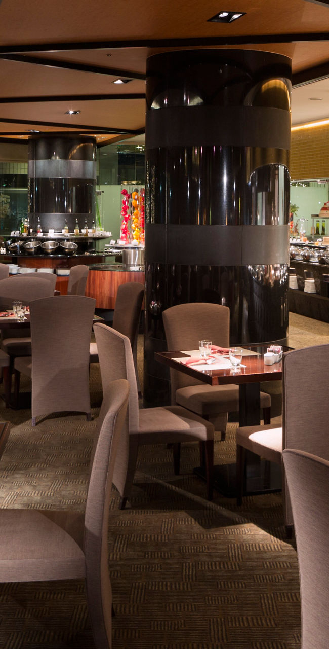 Modern restaurant interior with buffet setup