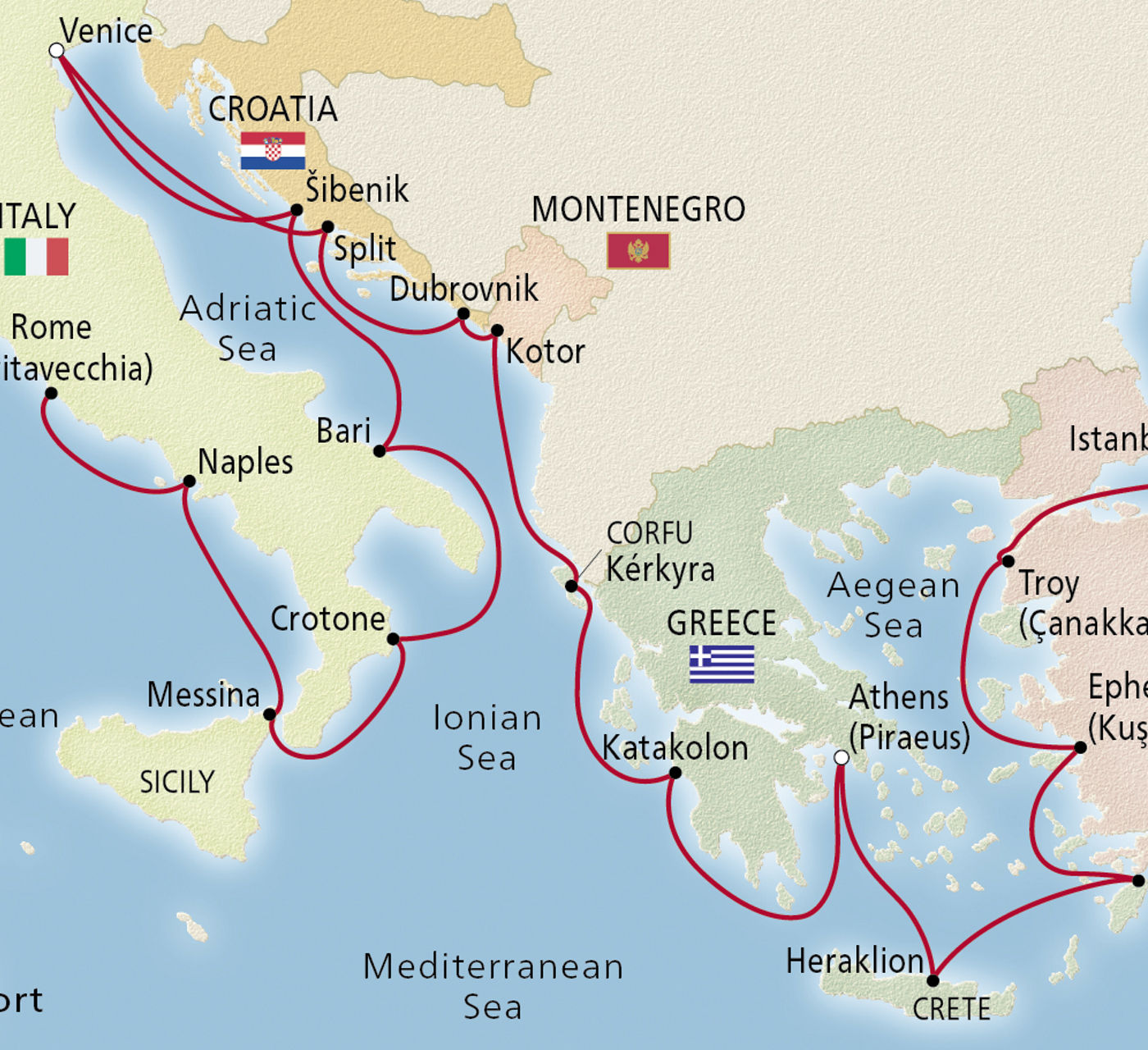 Map of Adriatic & Mediterranean Sojourn itinerary
