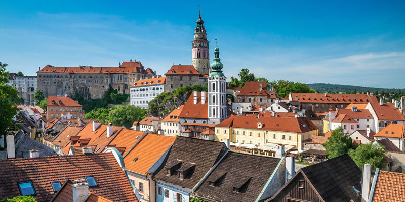Historic Czech town with castle view