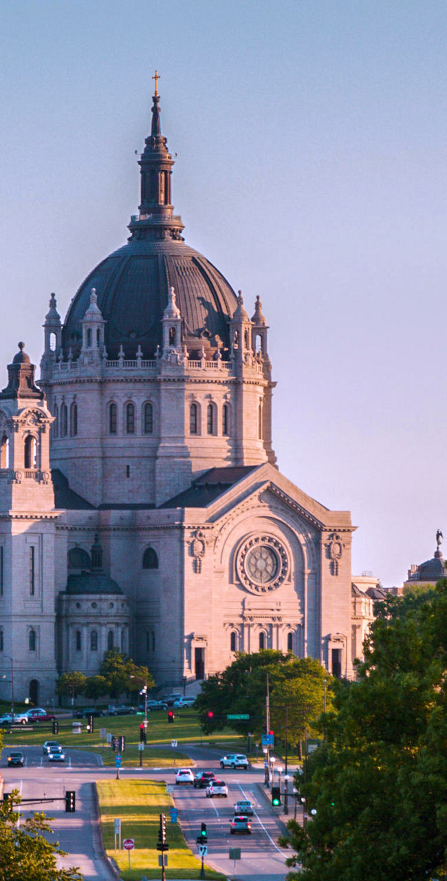 Historic cathedral in urban park setting