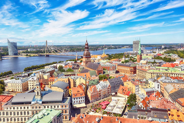 Aerial View of Riga Old Town and River