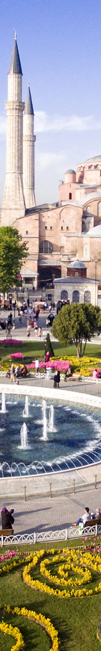 Hagia Sophia with vibrant garden view