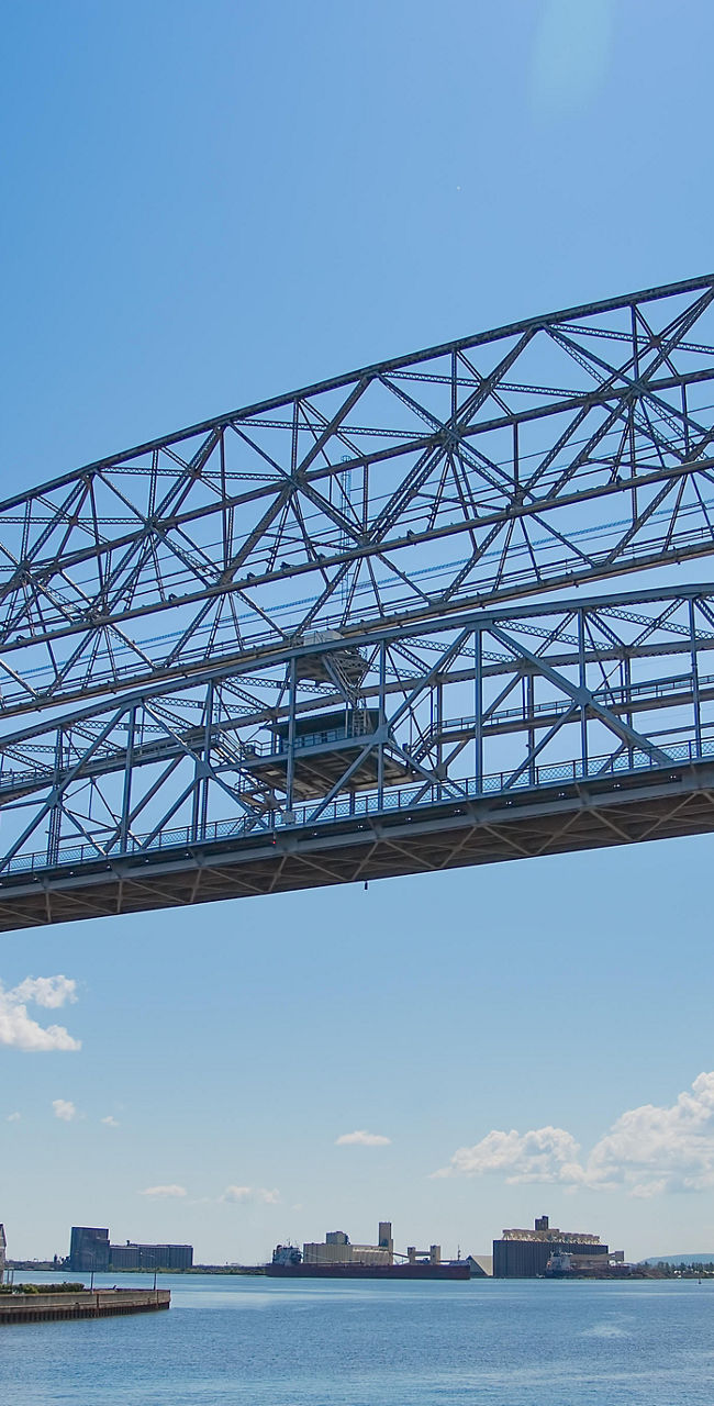 Aerial Lift Bridge over calm waters