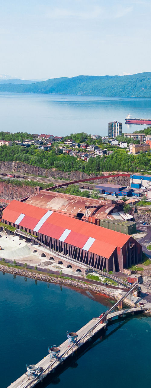 Aerial view of industrial port and town
