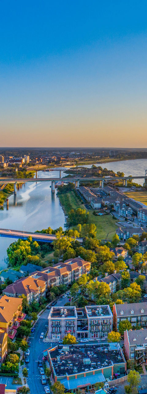 Aerial view of Memphis skyline at sunset