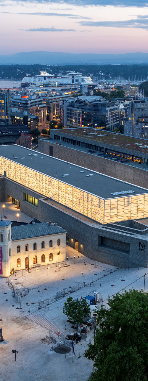 Aerial view of Oslo cityscape at dusk