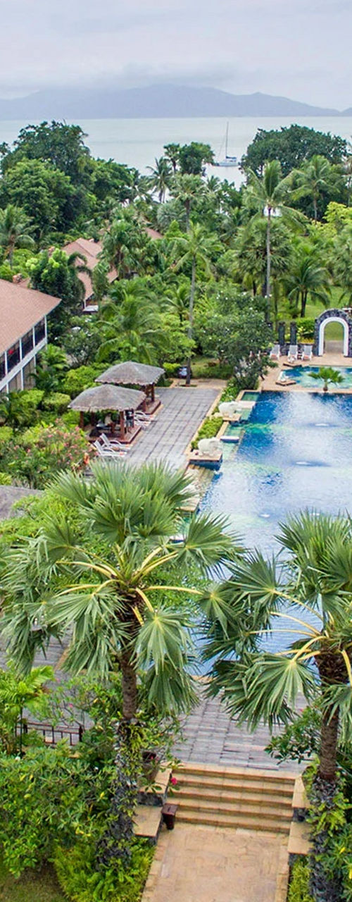 Tropical resort with pool and ocean view