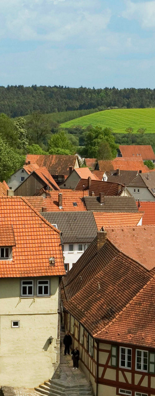 Historic village with red-roofed houses