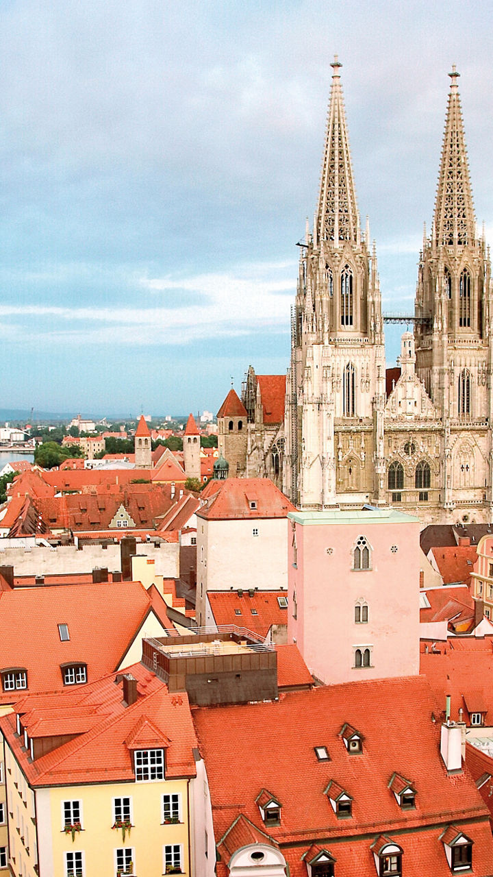 Aerial view of Regensburg Cathedral skyline