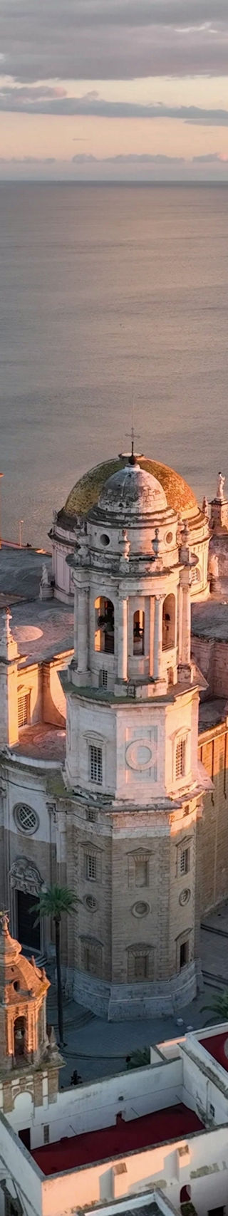 Aerial view of Cádiz Cathedral at sunset
