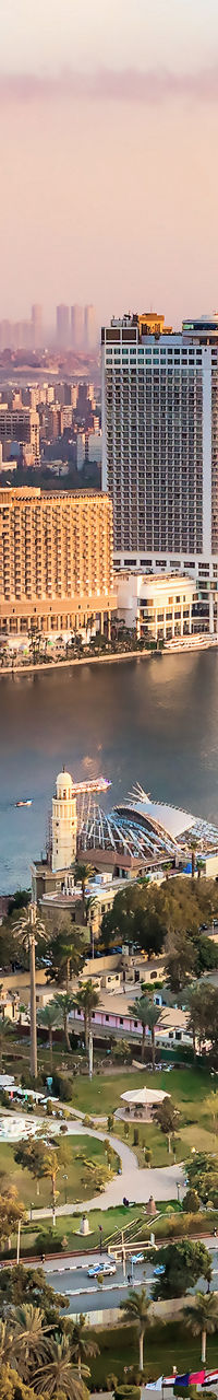 Cairo cityscape with Nile River at sunset