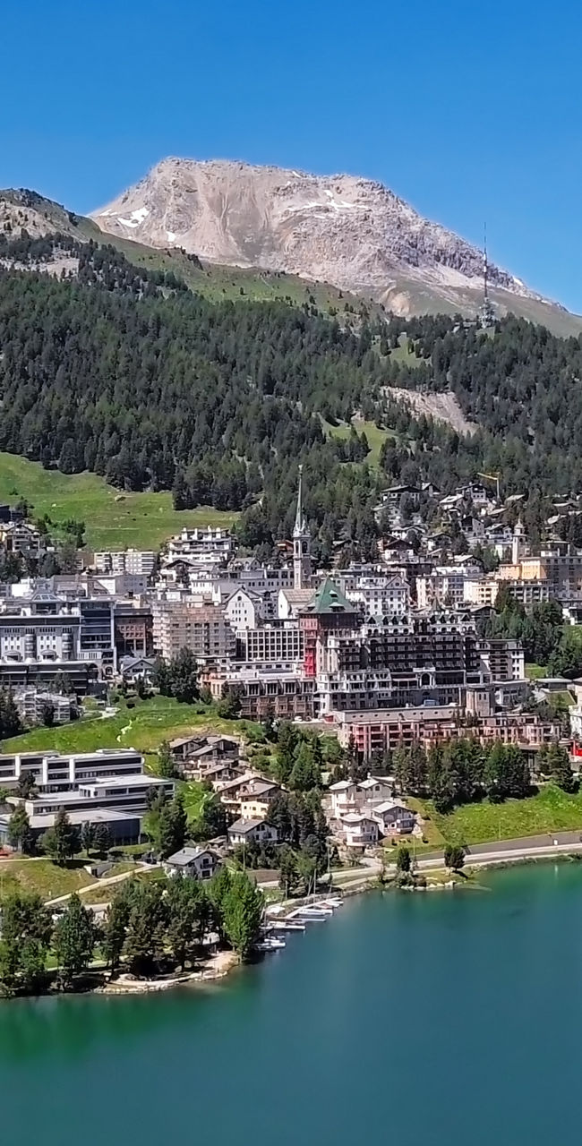 Scenic view of St. Moritz with lake and mountains