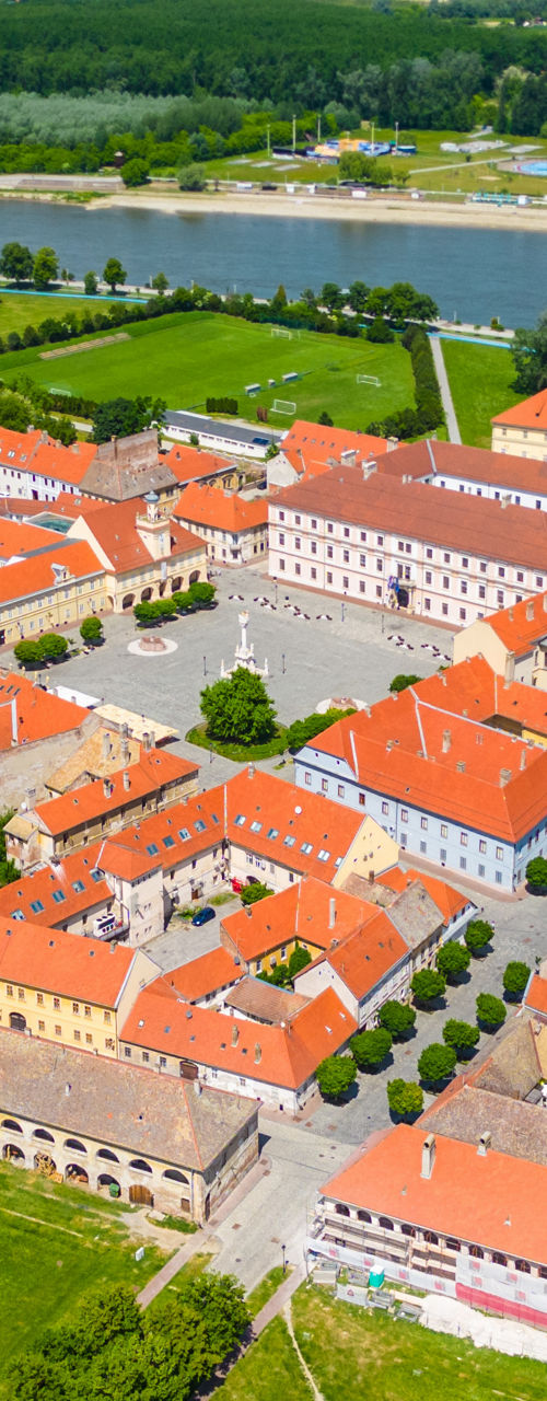Aerial view of historic European town
