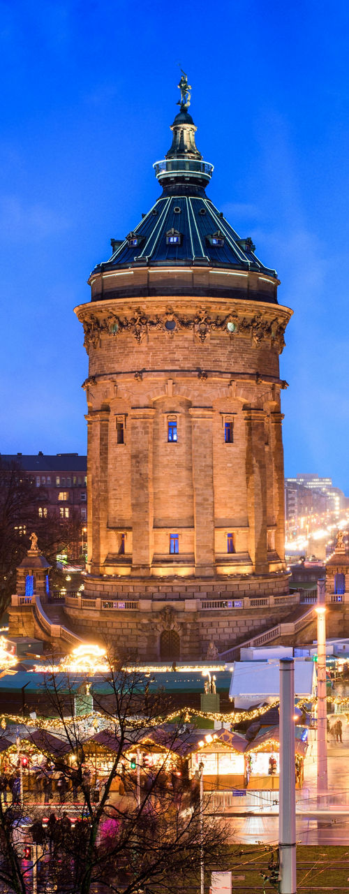 Illuminated Christmas Market by Historic Tower
