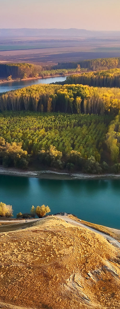 Scenic river bend with autumn landscape