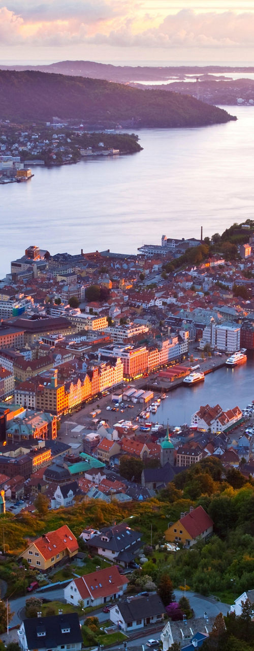 Scenic sunset view of Bergen cityscape