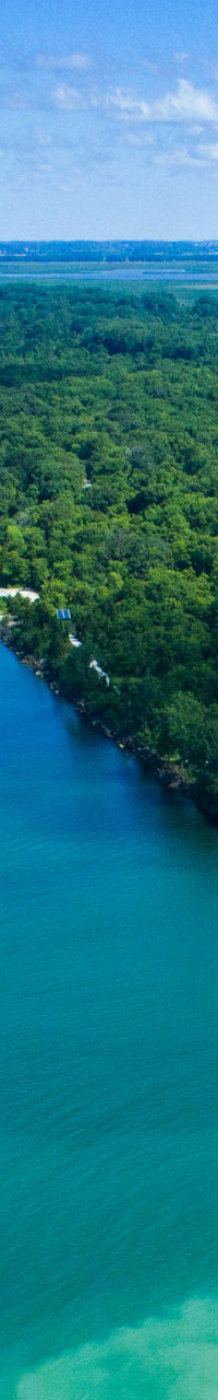 Aerial view of lush green peninsula