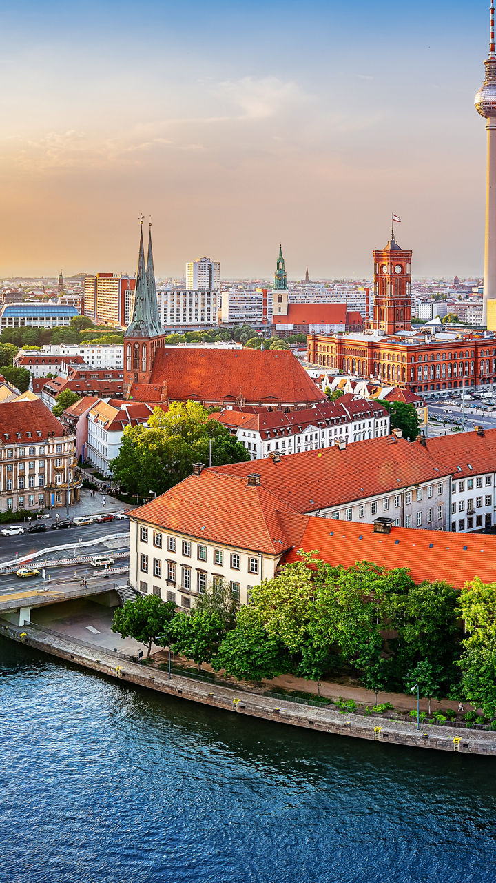 Panoramic view of Berlin cityscape at sunset