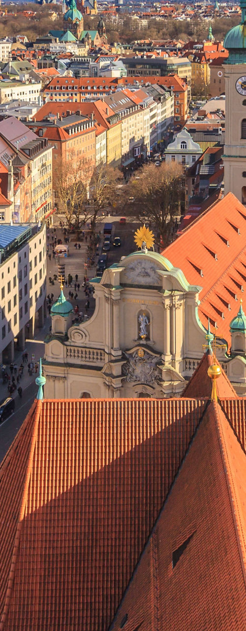 Aerial view of Munich cityscape landmarks