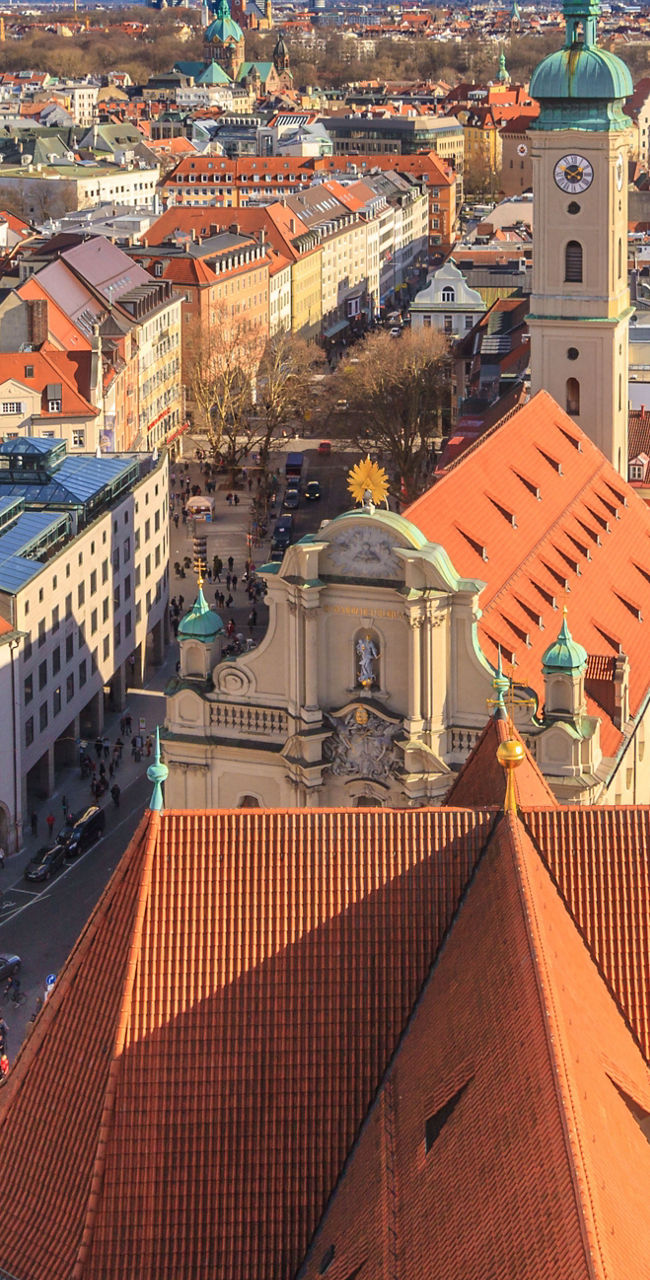 Aerial view of Munich cityscape landmarks