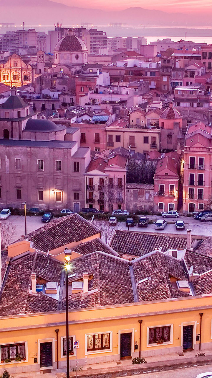 Scenic sunset over historic European city