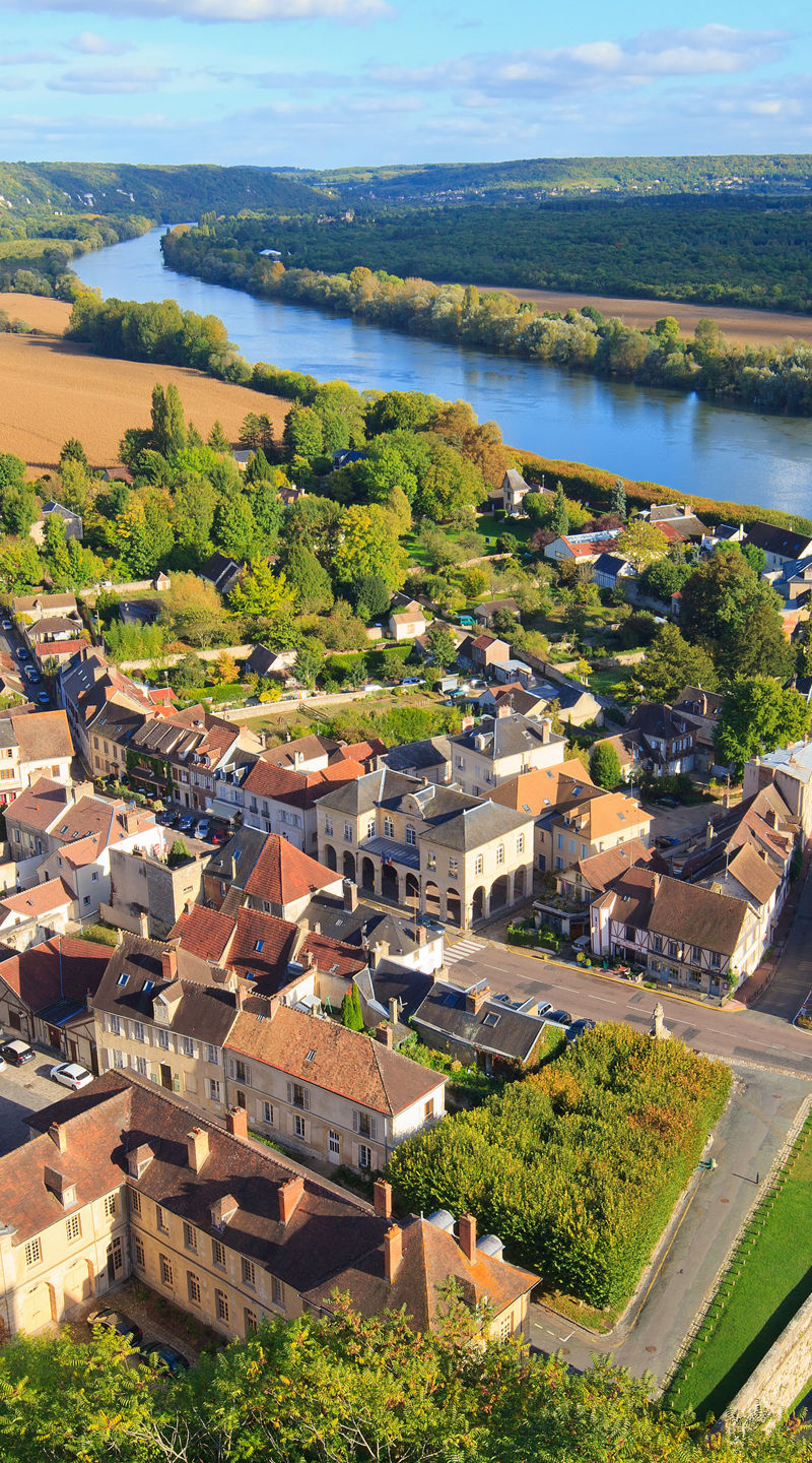 Scenic aerial view of countryside village