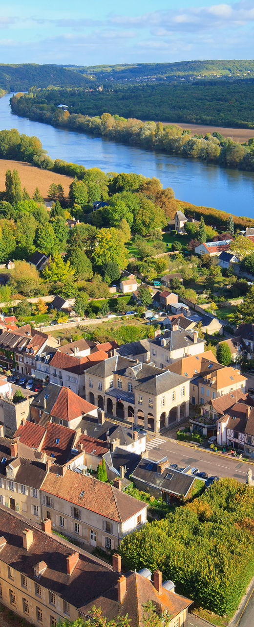Scenic aerial view of countryside village