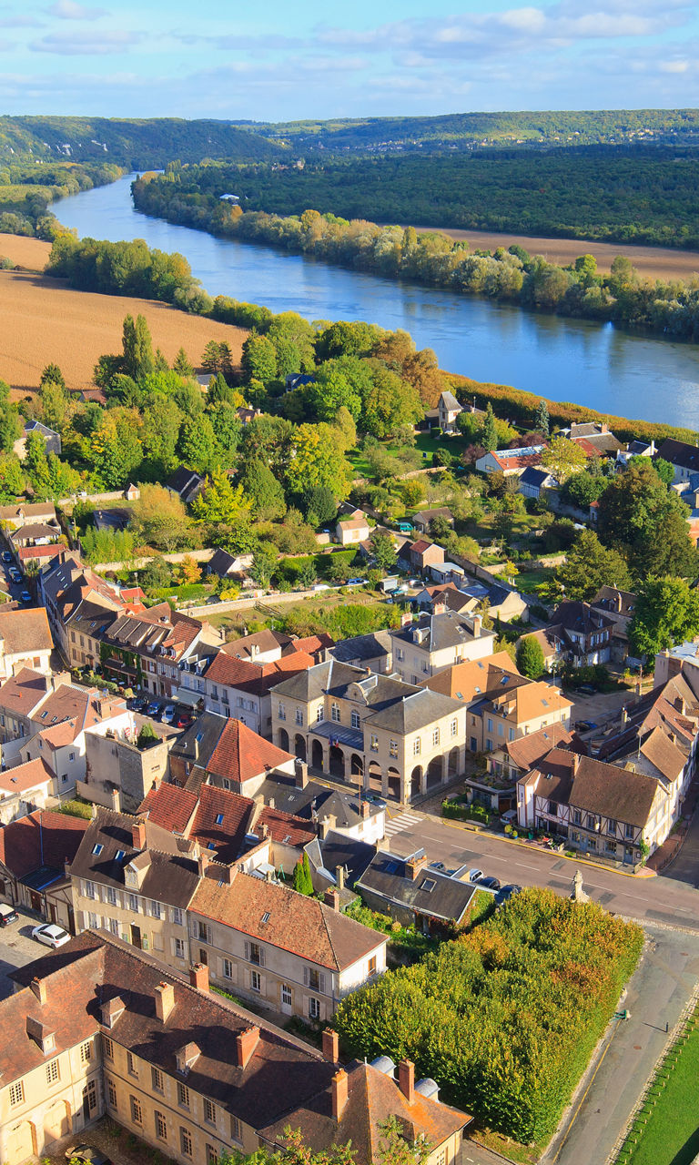 Scenic aerial view of countryside village