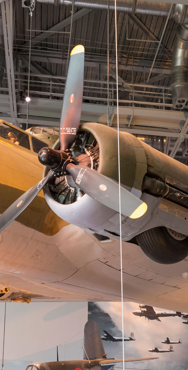 Historic aircraft display in aviation museum