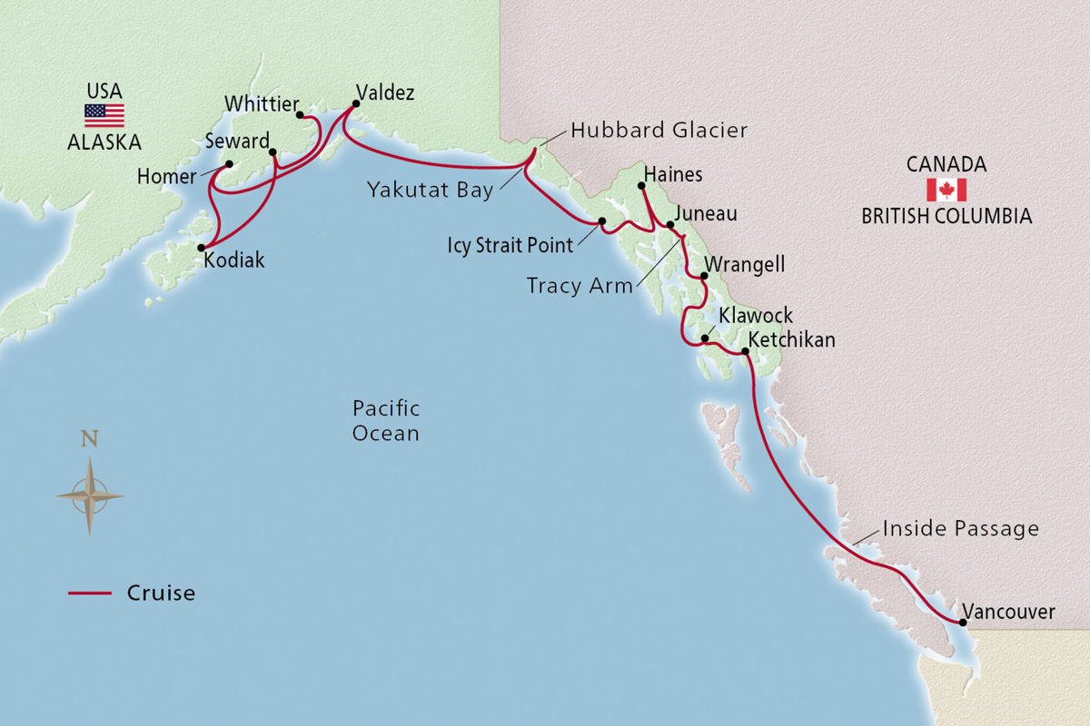 Alaskan Fjords & the Inside Passage – route map