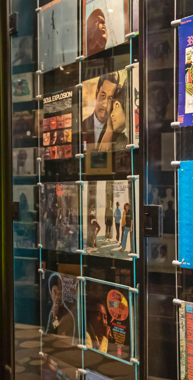 Vinyl record display in music museum