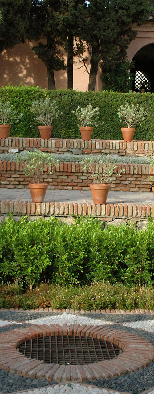 Terraced Garden with Geometric Centerpiece
