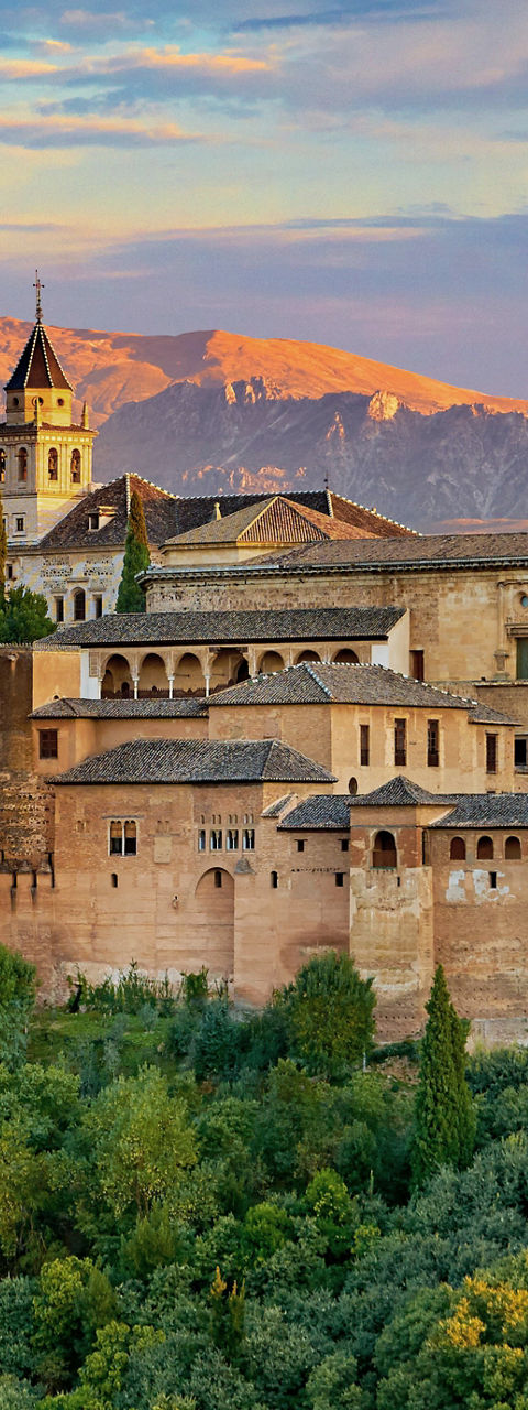 Alhambra palace at sunset in Granada