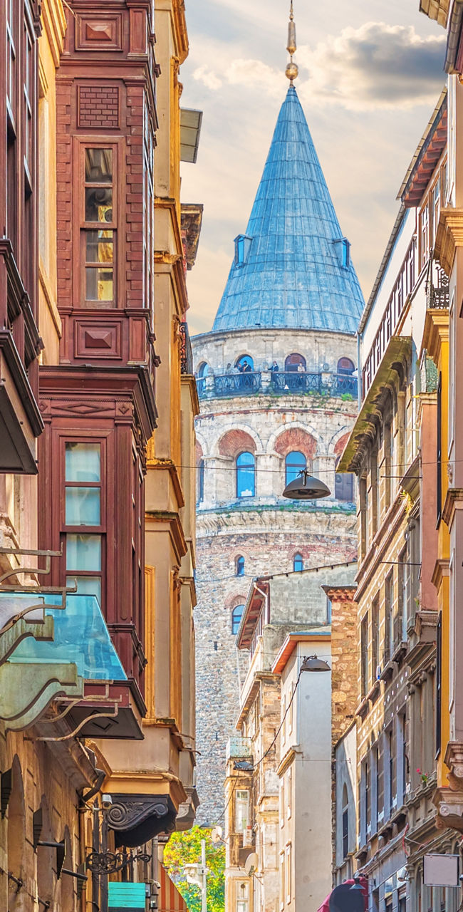 Historic Galata Tower in vibrant Istanbul street