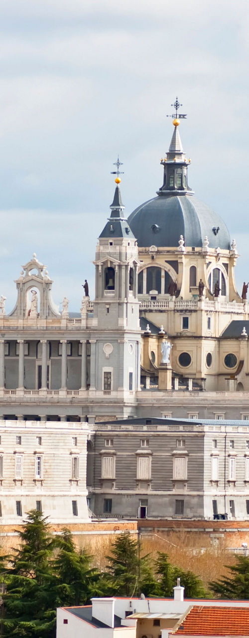 Almudena Cathedral in Madrid cityscape