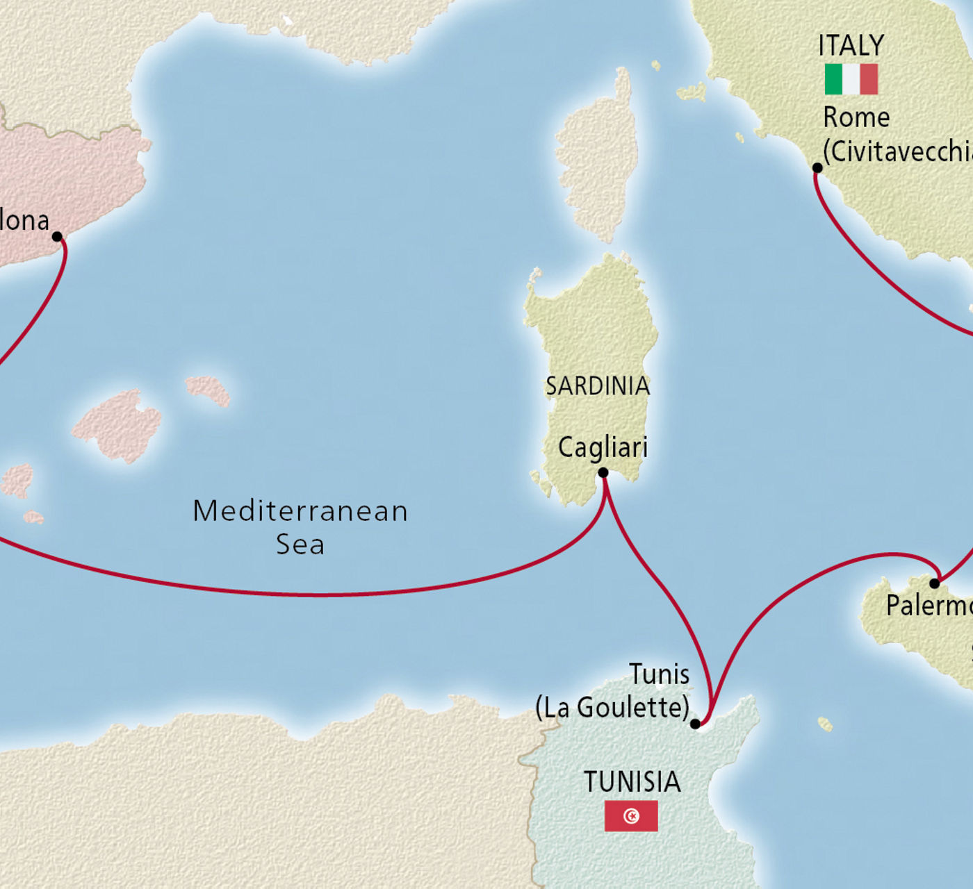 Map of Amalfi Coast, Africa & Iberia itinerary