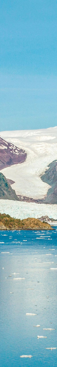 Scenic glacier view with icy lake
