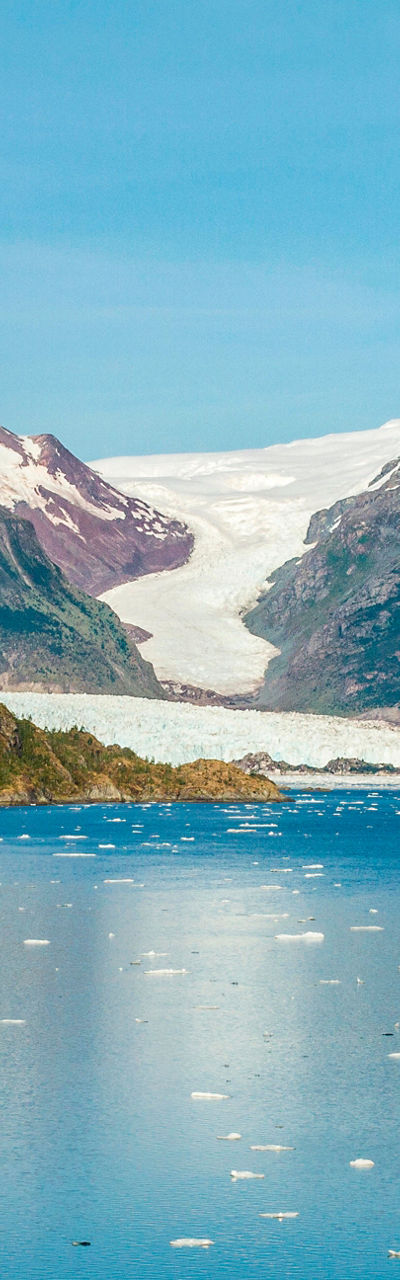 Scenic glacier view with icy lake