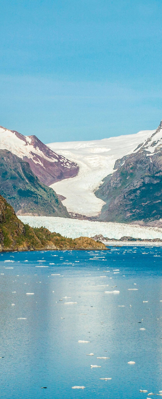 Scenic glacier view with icy lake