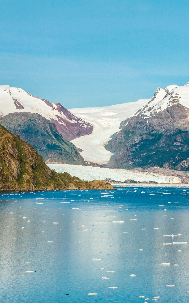 Scenic glacier view with icy lake