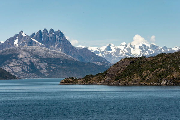 Scenic mountain lake with snowy peaks