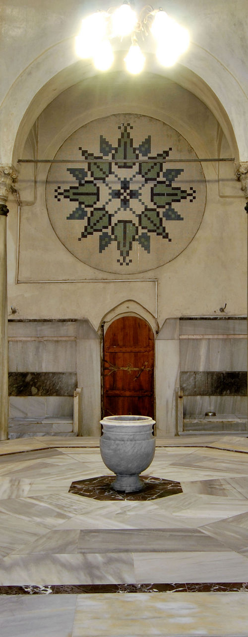 Historic Turkish bath interior with marble decor