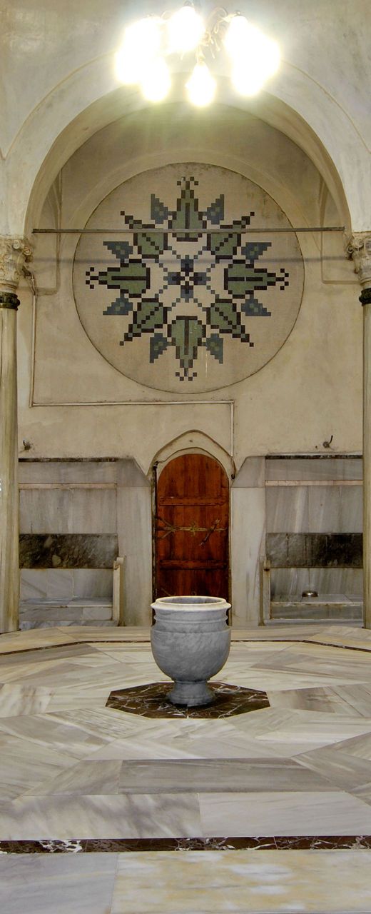 Historic Turkish bath interior with marble decor