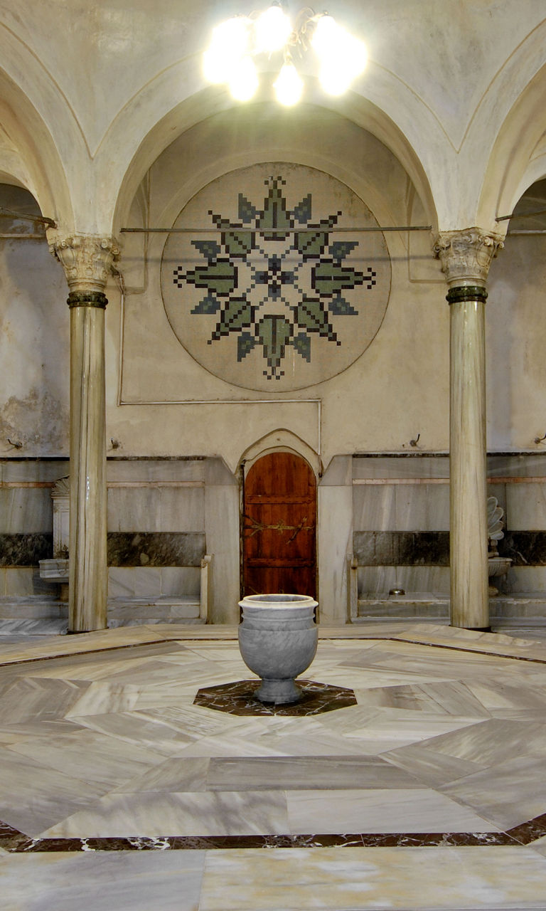 Historic Turkish bath interior with marble decor