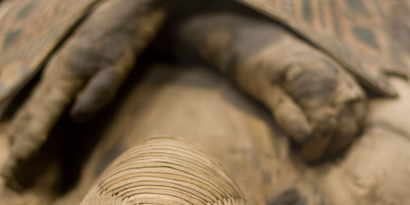 Ancient Egyptian mummy with intricate wrappings