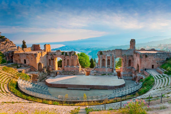 Ancient Roman Theater with Coastal View