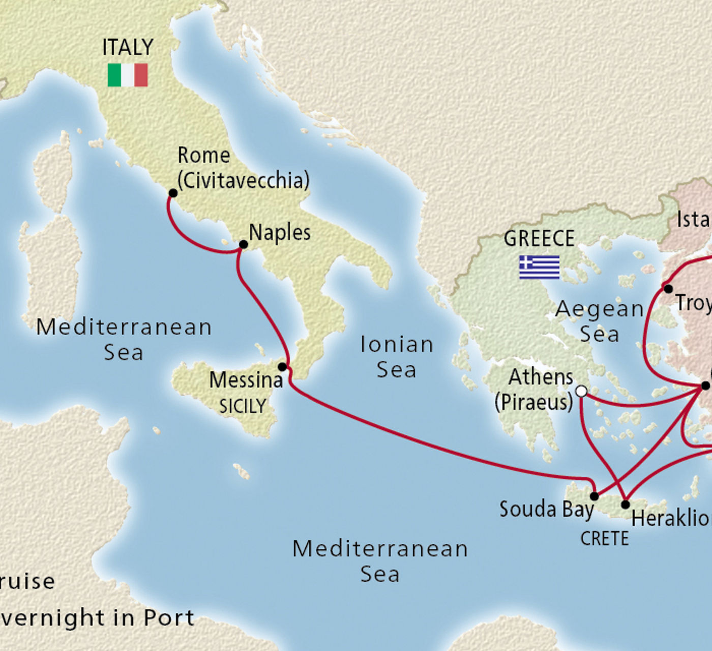 Map of Ancient Mediterranean Antiquities itinerary