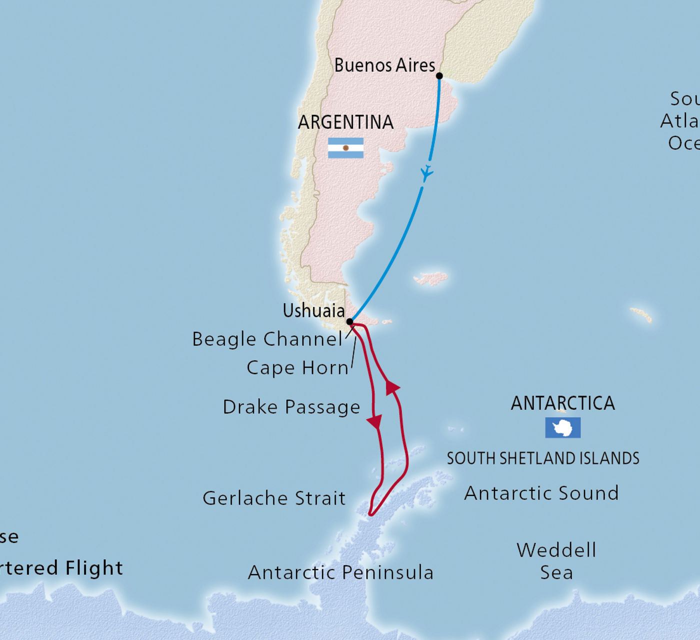Map of Antarctic Explorer itinerary
