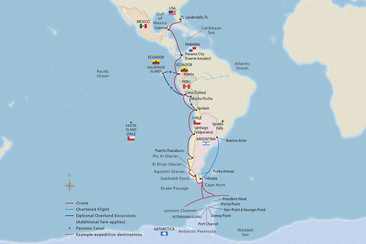 Antarctic Explorer & the Americas – route map